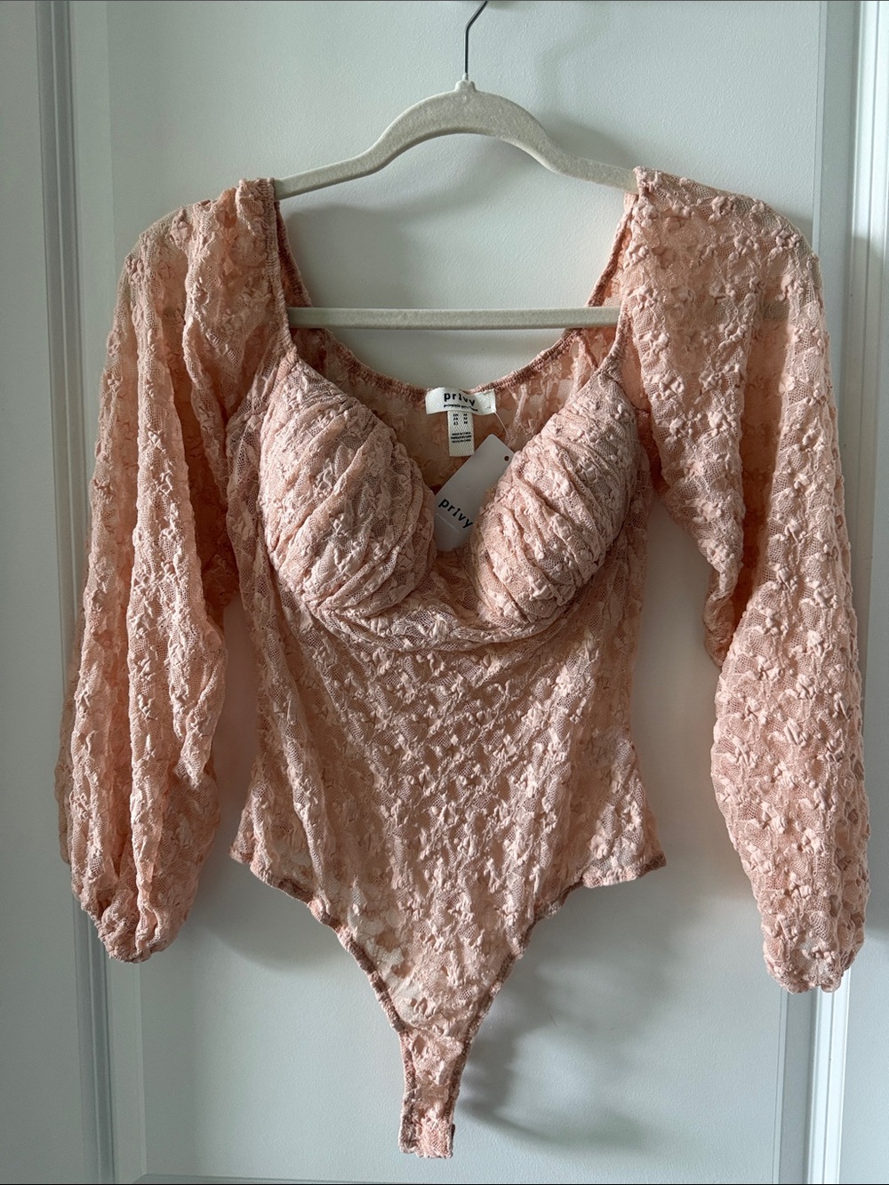 privy Blush Pink Lace Long-Sleeve Bodysuit